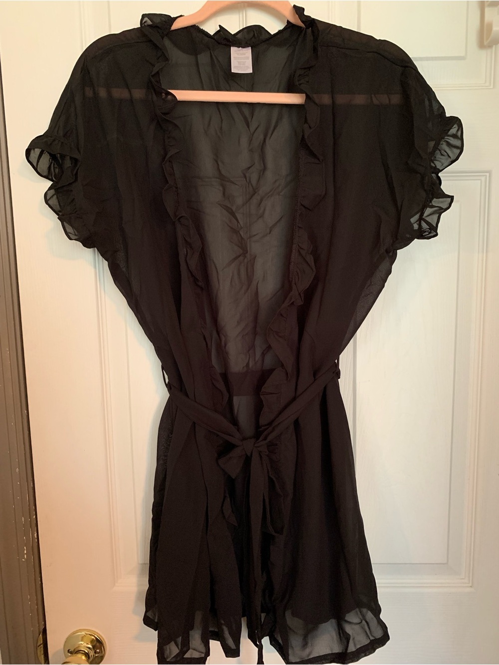 Sheer Black Robe with Ruffle Trim
